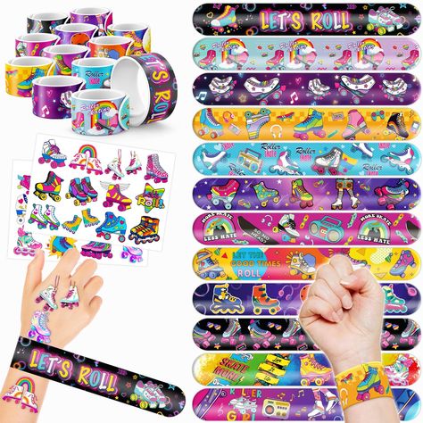 Roller Rink Party, Roller Skating Party Favors, Skate Party Favors, Roller Skate Party, 80s Pattern, Roller Skating Party, 80s Theme, Skate Party, Slap Bracelets