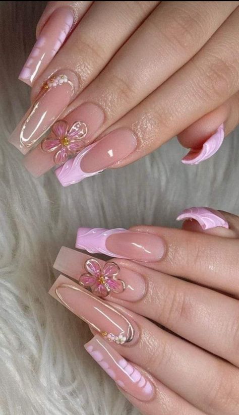 Nails For Miami, Cantarito Nails, Light Pink Nail Designs, Quinceanera Nails, Cute Pink Nails, Beauty Hacks Nails, Punk Nails, Romantic Nails, Spring Nail Designs