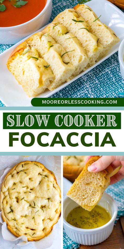 Foccacia Bread Slow Cooker, Slow Cooker Herb Bread, Crock Pot Foccacia Bread, Slow Cooker Focaccia, Focaccia Bread In The Crockpot, Slow Cooker Sourdough Bread, Slow Cooker Bread Easy, Easy Slow Cooker Bread Recipes, Bread In Crockpot Recipe