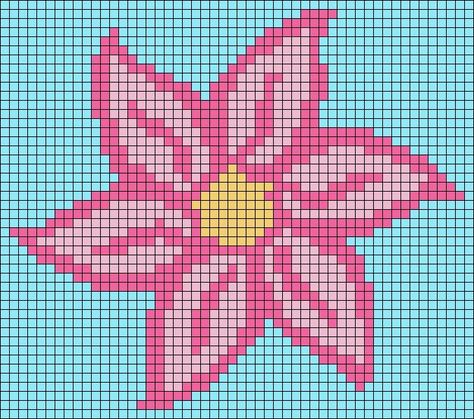 Flower Pixel Pattern, Flower Grid Pattern, Pixel Art Fleur, Pixel Flower Pattern, Flowers Pixel Art, Easy Alpha Patterns, Pixel Art Flower, Flower Pixel Art, Pixel Flower