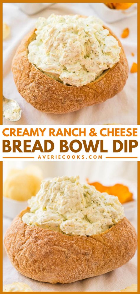 Cheese Bread Bowl Dip, Cream Cheese Ranch Dip, Cheese Bread Bowl, Cheese Ranch Dip, Bread Bowl Dip, Ranch Dip Recipe, Bread Bowl Recipe, Best Dip Recipes, Delicious Dips Recipes