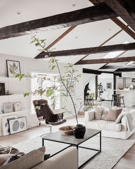 White Loft Apartment, Scandinavian Loft Apartment, Scandinavian Loft, White Wood Paneling, My Scandinavian Home, White Loft, Scandinavian Apartment, Attic Apartment, Swedish House