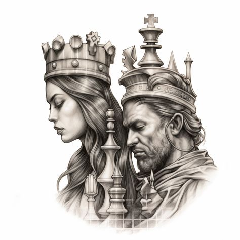 Queen Chess Tattoo Design, King And Queen Chess Tattoo, Queen Chess Tattoo, Chess Tattoo Design, Chess Tattoo, Queen Chess, G Tattoo, Samurai Tattoo Design, Realistic Tattoo Sleeve