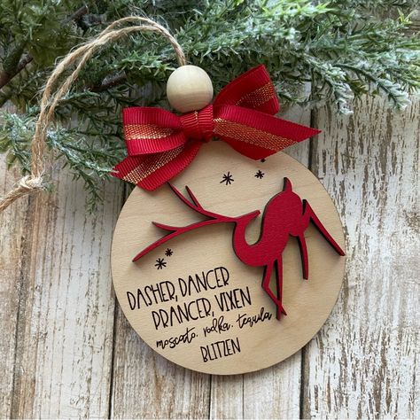 -Reindeer Hand Painted Wood Christmas Ornament -Measures 3 1/2 Inches Round -1/8 Inch Thick Wood -Colors: Red And Tan -Hand Painted, Unique -Brand New, Made To Order Ornament Cricut Christmas Ornaments Wooden, Wood Cutout Ornaments, Wood Engraved Ornaments, Popular Christmas Ornaments, Christmas Personalized Ornaments, Round Wood Decor, Christmas Wood Slice Ornaments, Painted Wooden Christmas Ornaments, Wood Round Ornaments