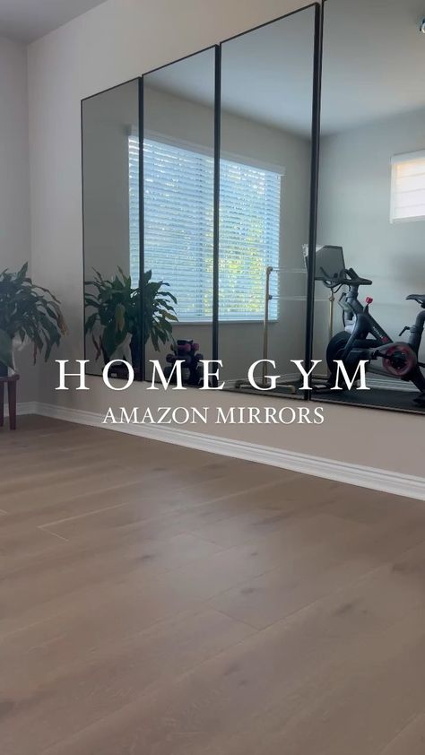 Full Length Mirror Home Gym, Mirror Wall Workout Room, Mirrors In Home Gym, Finished Basement Home Gym, Small Home Fitness Room, Yoga Mirror Wall, Basement Gym Mirror Ideas, Diy Workout Mirror Wall, Home Gym Wall Mirror