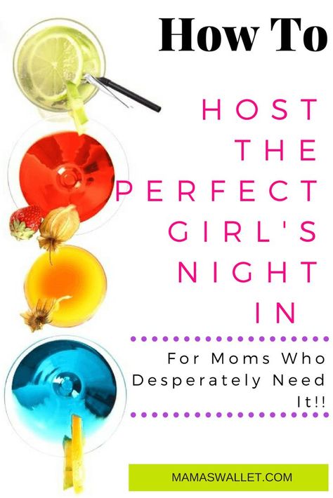 Life can really become hectic and sometimes you need to take a breather and recharge the batteries. Having a girl's night in is a perfect way of letting loose and enjoying time with your closest friends. Girls Night In Party Ideas, Ladies Night Party, Moms' Night Out, Games For Moms, Moms Night, Mom Party, Perfect Girl, Wine Club, The Perfect Girl