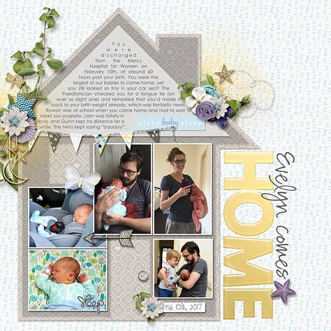 50% Off One Day Only - NEW Home Sweet Home and Musically Inclined Templates! New Home Scrapbook Ideas, New Home Scrapbook Layouts, Home Building Scrapbook, Home Scrapbook Layouts, Coming Home From Hospital Scrapbook Page, Home Sweet Home Scrapbook Layouts, Layout House, House Scrapbook, Sweet Dreams Scrapbook Layouts