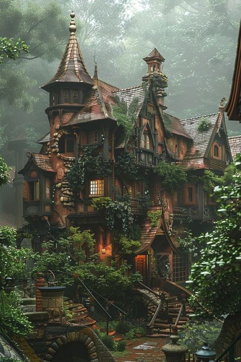 Wonderland System, Gothic Style Architecture, Forest House Ideas, Cottage House Interior, Fairytale Houses, Home In The Woods, Fantasy Houses, Notion Inspo, Witches House