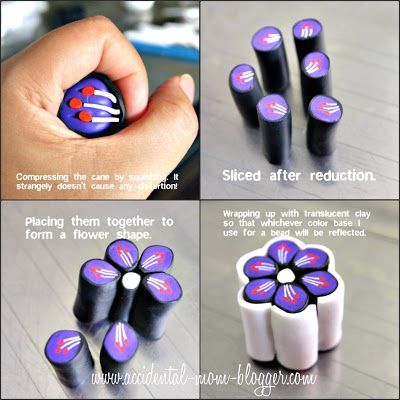 polymer clay purple flower cane tutorial - diy - do it yourself flower fimo step by step - pasta modeling Polymer Clay Kunst, Easy Polymer Clay, Handmade Tutorial, Polymer Clay Cane Tutorial, Clay Cane, Clay Canes, Polymer Clay Jewelry Tutorials, Polymer Clay Ornaments, Polymer Clay Cane