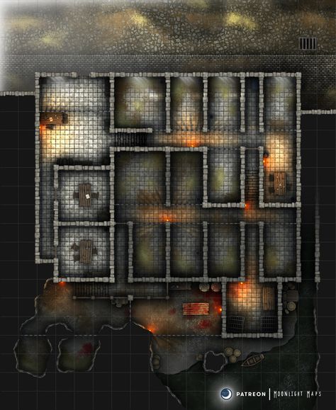 "You're safe as long as you're kept in these front cells. It's when they take you to the back ones in the cave you need to start worrying..."  🌙 For hundreds more battle maps visit my website! Happy gaming!⁠ ⁠ #dnd #5e #dungeonsanddragons #pathfinder #foundryvtt #dungeonmaster #dm #gm #dmsguild #dndhomebrew #homebrew #dndart #kickstarter #assets #tabletop #tabletopgaming #battlemaps #dndbattlemaps #dndmaps #tabletopmaps Jail Battlemap, Dnd Maps, Rpg Maps, Free City, The Cave, Dnd Art, Dungeon Master, Tabletop Games, Home Brewing