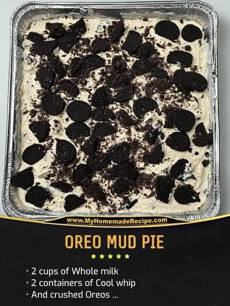 Mud Cups Recipe, Oreo Mud Pie, Crushed Oreos, Cool Whip, Chocolate Pudding, Tasty Recipes, Mud Pie, Chocolate Box, Holiday Desserts