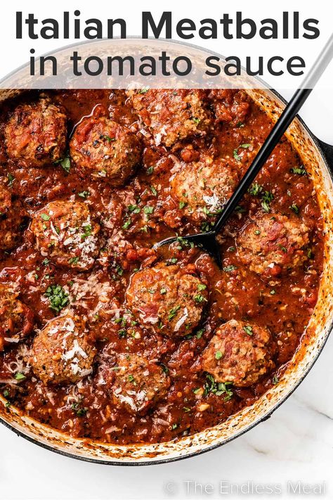 Meatballs in Tomato Sauce - The Endless Meal® Tomato Sauce For Meatballs, Meatballs In Tomato Sauce, Homemade Italian Seasoning, Cherry Tomato Sauce, How To Cook Meatballs, Meatball Recipe, Homemade Meatballs, Ultimate Comfort Food, Homemade Sauce