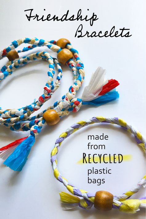 Craft For Teens, Tassen Hanger, Plastic Bag Crafts, Coconut Bowls, Recycled Plastic Bags, Make Friendship Bracelets, Earth Day Activities, Fabric Bracelets, Operation Christmas Child