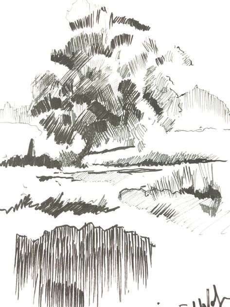 Pen Ink Landscape, Ink Exercises, Landscape Line Drawing, How To Make Sketch, Improve Drawings, Ink Landscape, Art Assignments, Pen Drawings, Hand Drawing Reference