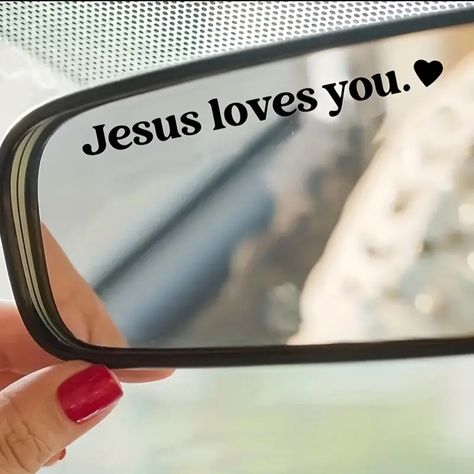 "jesus Loves You" Car Stickers English Love Stickers Safe Driving Stickers Rearview Mirror Stickers - Temu Car Ideas Accessories, Car Mirror Sticker, Christian Car Decals, Cute Car Decals, Cute Bible Verses, Wall Decals Living Room, Mirror Decals, Christian Motivational Quotes, Christian Tote Bags