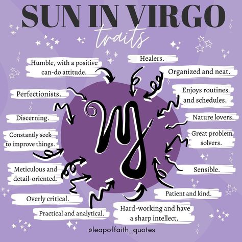 Leap Of Faith - Astrology 🔮🌙 on Instagram: “SUN IN VIRGO TRAITS // Happy birthday beautiful, kind and organised Virgos! ♍️ Follow @leapoffaith_quotes” Sun In Virgo, Virgo Earth Sign, Virgo Personality Traits, Virgo Planet, Virgo Goddess, All About Virgo, Virgo Personality, Virgo Art, Planet Mercury