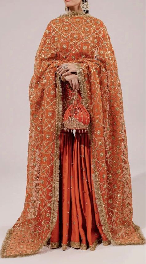 Orange Gharara, Traditional Gharara, Perfect Playlist, Pakistani Fancy Dresses, Desi Fashion Casual, Pakistani Dresses Casual, Indian Dresses Traditional, Bridal Dress Fashion, Simple Pakistani Dresses