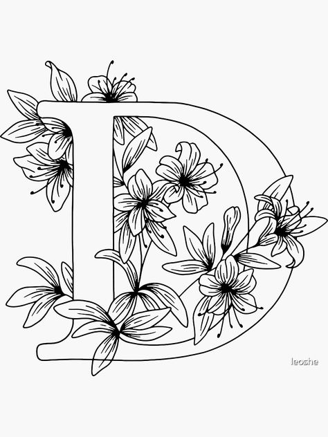 Embroidery Alphabet, Flower Art Drawing, Initial D, Embroidery Letters, Pola Sulam, Alphabet Design, Floral Monogram, Floral Letters, Design Sticker