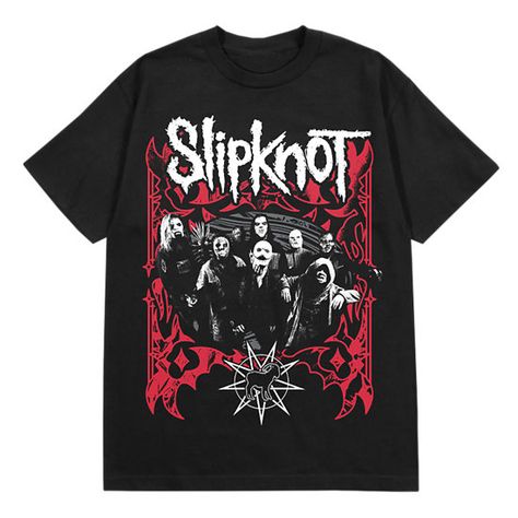 Rock out when you're wearing this officially licensed Slipknot Band T Shirt. Everyone will know your hardcore taste in music when you're head bangin' in this tee! Officially licensed Material: Cotton Screenprint Care: Machine wash; tumble dry low Imported Note: This tee is in Unisex Sizing only For a fitted look, order one size smaller than your normal size Camisa Rock, Metal Band Shirts, Slipknot Band, Masc Outfits, Rock Band Shirts, Rock Band Tees, Metal T Shirts, Emo Bands, Slipknot