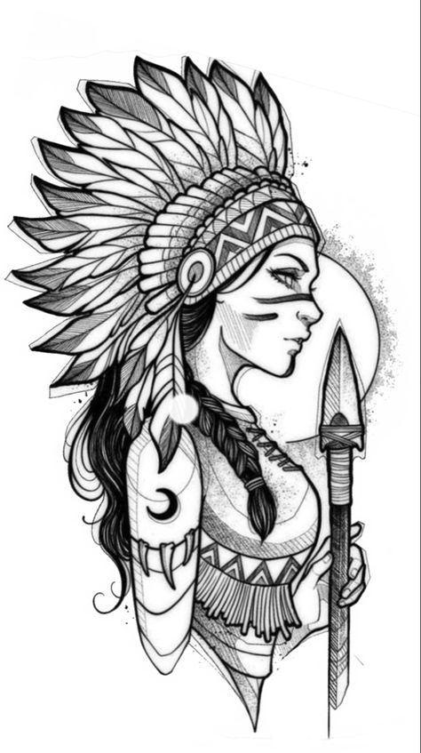 Tattoo Indien, Indian Women Tattoo, Tato Geisha, Indian Girl Tattoos, Native American Tattoo Designs, Tato Maori, Indian Tattoo Design, Indian Tattoos, Female Warrior Tattoo