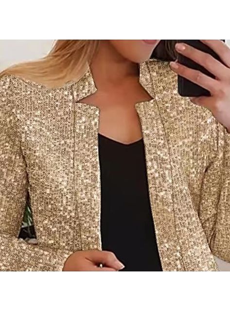 Sequin Coats, Stand Collar Coat, Formal Blazer, Sequin Blazer, Sequin Decor, Chic Type, Long Sleeve Sequin, Estilo Chic, Cardigan Sweater Jacket