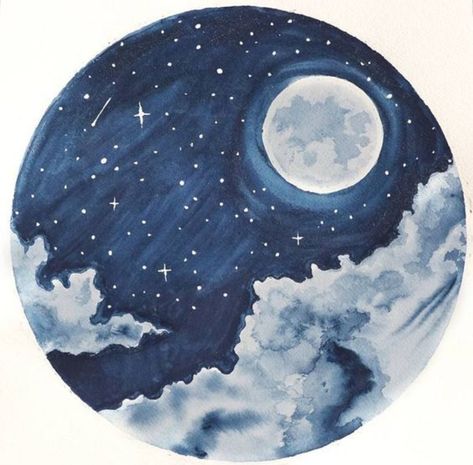 Aerial Painting, Celestial Painting, Star Watercolor, Stars Painting, Blue Universe, Circle Watercolor, Stars Watercolor, Night Watercolor, Stars Universe