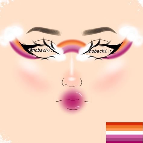 Pride Gothic Makeup, Pride Makeup Lesbian Flag, Lesbian Flag Makeup, Lesbian Makeup, Lgbtq Makeup, Interesting Makeup, Pride 2024, Eyeliner Ideas, Face Charts