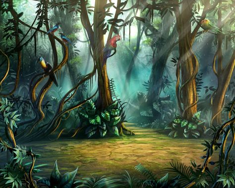 Artist: Pascal Casolari - Title: (Background decor illustration) PETER PAN BG 01 - Card: Unknown Peter Pan Background, Title Background, Peter Pan Disney, Decor Illustration, Jungle Art, Disney Background, Background Decor, Painting Inspo, Peter Pan