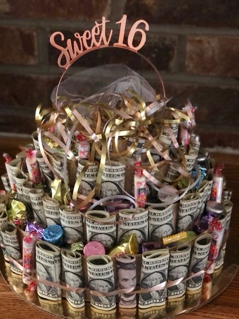 Sweet 16 Gift Ideas For Niece, Sweet 16 Gift Basket Ideas, Sweet 16 Gift Ideas, Sweet 16 Party Planning, Birthday Money Gifts, Sweet 16 Birthday Gifts, Sweet Sixteen Gifts, Senior Stuff, Money Cake