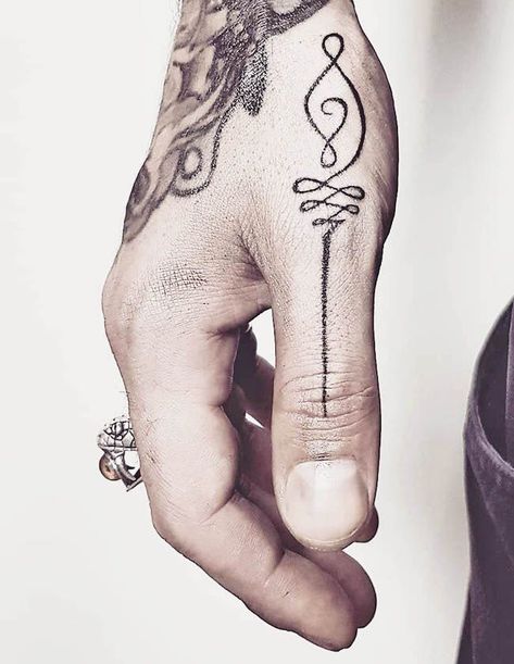 A unalome thumb tattoo for men by @gayatree.talisman.tattoo- Creative thumb tattoos Finger Tattoos With Meaning, Men Finger Tattoos, Cuticle Tattoos, Inner Finger Tattoo, Tattoo Main, Middle Finger Tattoos, Finger Tattoos For Couples, Tato Flash, Thumb Tattoos