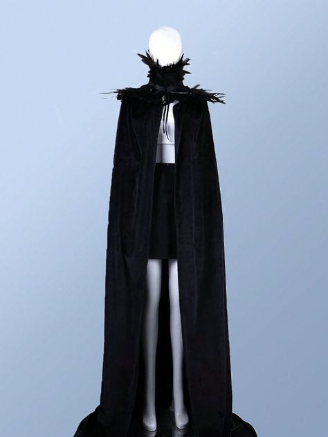 Halloween Feather Cloak Cape Party Carnival Feather Fake Collar Long Robe Fancy Dress Costume AccessoryI discovered amazing products on SHEIN.com, come check them out! Feather Cape Diy, Black Cape Costume, Gothic Cape For Cosplay Events, Black Cape For Halloween Cosplay, Feathered Cloak, Luxury Gothic Cape For Cosplay, Feather Cloak, Raven Feather Cloak, Diy Cape