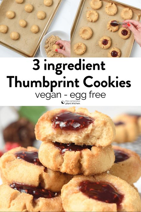 Vegan Deserts Easy, Egg Free Christmas Cookies, Easiest Christmas Cookies, Vegan Thumbprint Cookies, Gluten Free Thumbprint Cookies, Christmas Shortbread Cookies, Peanut Butter Thumbprint Cookies, Vegan Simple, Easy Vegan Cookies