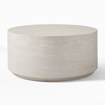 Taupe Coffee Tables, White Drum Coffee Table, Round Drum Coffee Table, West Elm Coffee Table, Theater Rooms, Pedestal Coffee Table, Drum Coffee Table, Display Coffee Table, Oversized Furniture