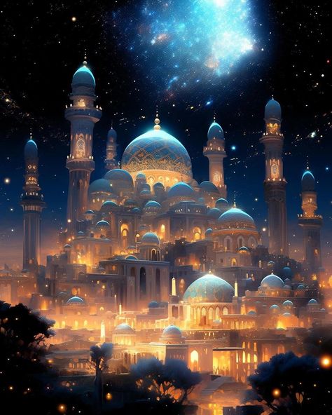 Arabian Nights Aesthetic, Arabian Night, Beautiful Mosques, Islamic Artwork, Fantasy Castle, Fantasy City, Fantasy Places, Fantasy Art Landscapes, Fantasy Concept Art