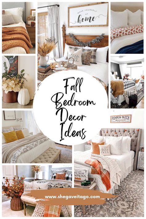 Master Bedrooms Decor Cozy Fall, Fall Headboard Decor, White Bedding Ideas Fall, Fall Master Bed, 2023 Fall Bedding, Fall Bedroom Refresh, Fall Bedroom Decor 2023, Fall Bedding With White Comforter, Fall Bedspread Ideas