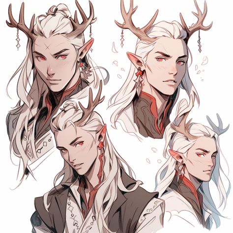 AI art generated with Midjourney. Prompt: dungeons and dragons characters, character reference, male, antler horns, sketch --niji 5 Dnd Character Antlers, Tiefling Antlers, Deer Horns Reference, Elves With Horns, Antler Tiefling, Horned Character Design Male, Oc With Antlers, Antlers Drawing Reference, Antler Character Design