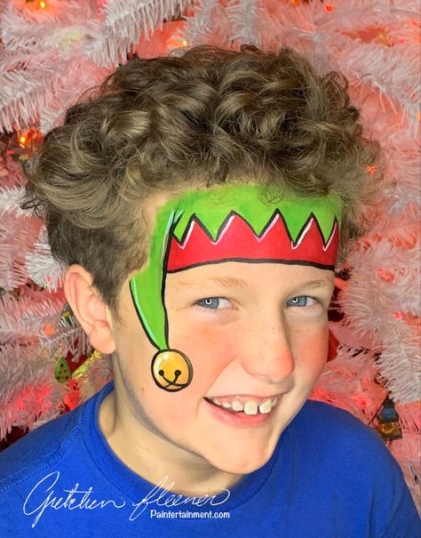 Christmas Face Painting For Kids, Christmas Face Painting Easy, Christmas Face Painting Ideas, Kids Face Painting Easy, Face Painting For Boys, Christmas Face Painting, Cheek Art, Elf Face, Arm Painting