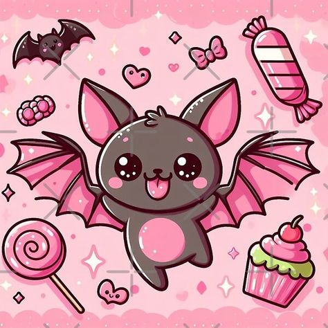 Cute bat, pastel goth, spooky cute Halloween by Spooky Witch Dream | Redbubble Pastel Halloween Drawing, Goth Kawaii Art, Kawaii Bat, Robot Monster, Bat Art, Spooky Witch, Kawaii Goth, Spooky Cute, Cute Bat