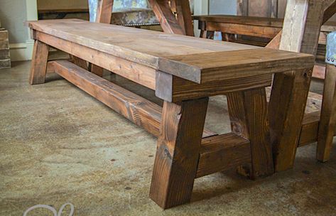 Farmhouse Bench Plans, Beam Bench, Free Furniture Plans, Wood Furniture Plans, Diy Designs, Farmhouse Bench, Bench Plans, Wood Furniture Diy, Creative Furniture