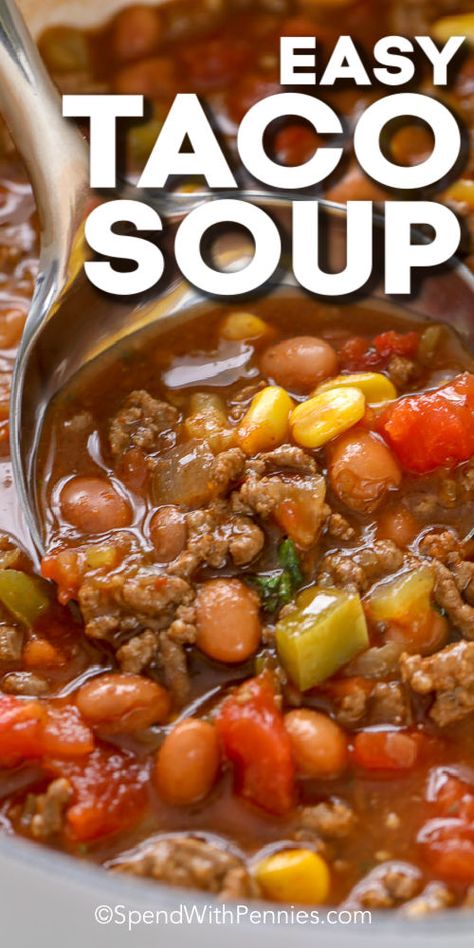 Easy Taco Soup Recipe, Taco Soup Ingredients, Easy Hamburger Soup, Chunky Soup, Tomato Beef, Taco Soup Recipe Easy, Easy Taco Soup, Beef Soup Recipes, Soup Ingredients