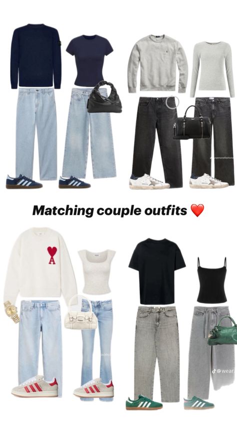 Casual Matching Couple Outfits, Matching Outfits Pareja, Couples Fits Matching, Partner Outfit Couple, His And Her Matching Outfits, Matching Couple Outfits Aesthetic, Matching Outfits For Couples Casual, Matching Fits Couples, Matching Couple Fits