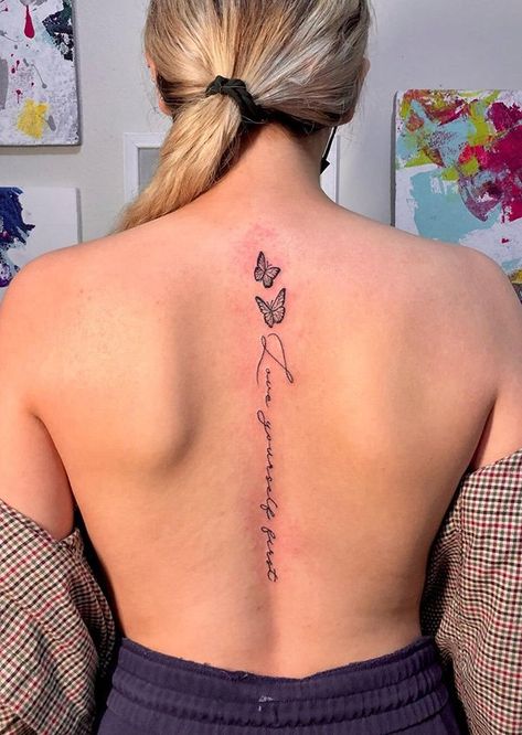 Spine Tattoo Quotes, Butterfly Neck Tattoo, Butterfly Tattoo Ideas, Small Back Tattoos, Flower Spine Tattoos, Spine Tattoo Ideas, Unique Butterfly Tattoos, Butterfly Back Tattoo, Unique Butterfly