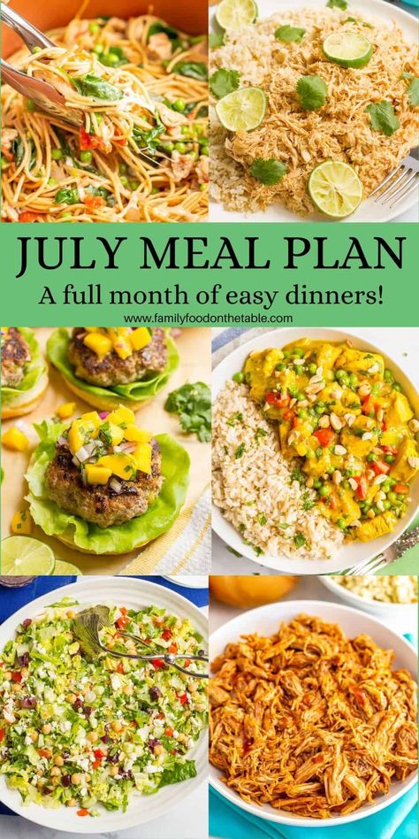 July Meal Plan, Weekly Meal Plan Family, Resep Makanan Beku, Easy Meal Plan, Pdf Calendar, Weekly Dinner Menu, Meal Planning Menus, Food Summer, Monthly Meal Planning