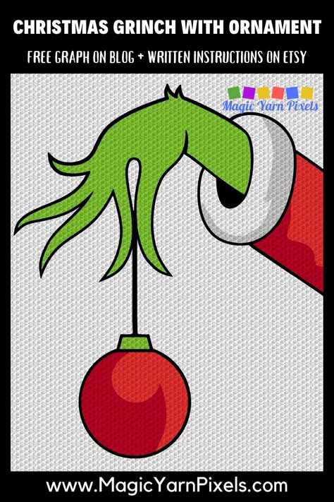 Get the Free Graph for this Christmas Grinch With Ornament Pattern. Modern graphs for c2c crochet, cross stitch & other crafts from Magic Yarn Pixels. Grinch C2c Crochet Pattern, C2c Graphgan Patterns Free, Grinch Afghan Patterns, Crochet Grinch Blanket, Grinch Patterns Free, The Grinch Crochet Free Pattern, Grinch Crochet Blanket, C2c Crochet Graph Patterns Free Charts, Free Grinch Crochet Pattern