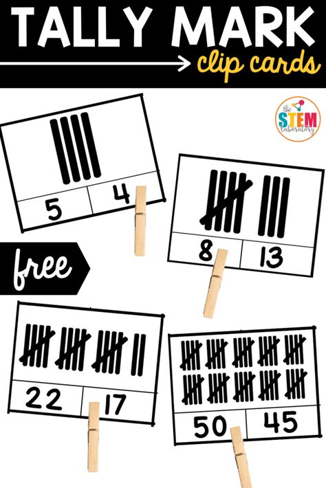 Tally Mark Clip Cards - The Stem Laboratory Tally Mark Activities First Grade, Tally Activities Kindergarten, Kindergarten Tally Mark Activities, Tally Marks Activities, Tally Mark Activities, Tally Marks Kindergarten, Math Stem Activities, Literacy Groups, Tally Chart