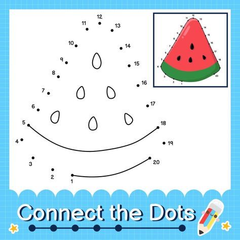 Watermelon Worksheet, Watermelon Preschool, Puzzle Worksheet, Library Lesson Plans, Dot Worksheets, Counting Numbers, Arabic Alphabet For Kids, School Holiday, Number Worksheets