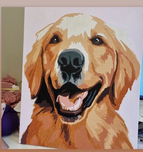 Dog Paintings Golden Retriever, Painted Golden Retriever, Golden Retriever Canvas Painting, Golden Retriever Gouache, Golden Retriever Acrylic Painting Easy, Golden Retriever Abstract Art, Dog Easy Painting, Dog Painting Ideas On Canvas, Paintings Of Dogs Acrylic