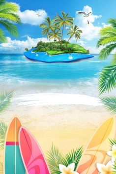 Flowers Tropical, Summer Poster, Hawaiian Art, Theme Background, Beach Posters, Beach Background, Summer Backgrounds, Poster Background Design, Beach Wallpaper