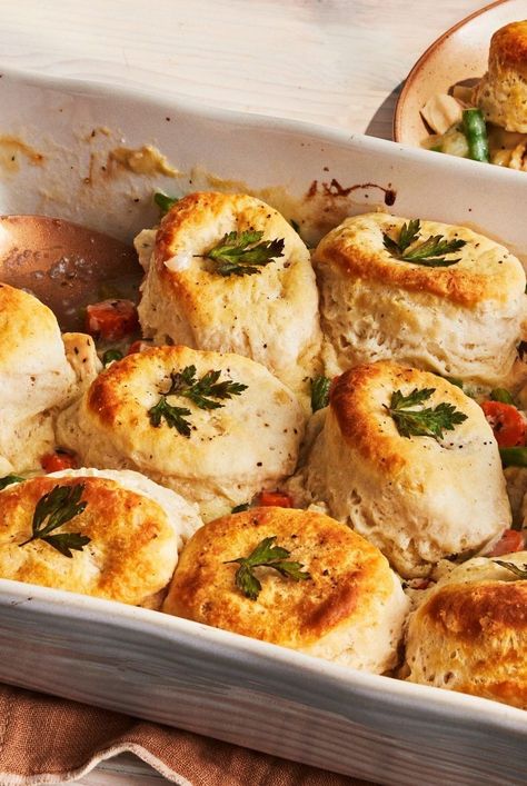 Chicken And Biscuit Pot Pie Southern Living, Southern Living Chicken Pot Pie Recipe, Inside Out Chicken Pot Pie, Chicken And Biscuit Pot Pie, Biscuit Pot Pie, Frozen Biscuits, Fall Eats, Southern Living Recipes, Pot Pie Filling