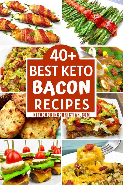 40+ Best Keto Bacon Recipes A collection of over 40 of the best Keto friendly and low carb recipes using bacon. Bacon adds to much flavor to these tasty and satisfying recipes! #ketobaconrecipes #ketobaconmeals #lowcarbbaconrecipes #glutenfreebaconrecipes Keto Bacon Recipes, Recipes Using Bacon, Keto Rules, Keto Bacon, Keto Meal Plans, Low Carb Diets, Carbohydrate Diet, Keto Diet Menu, Easy Keto Recipes